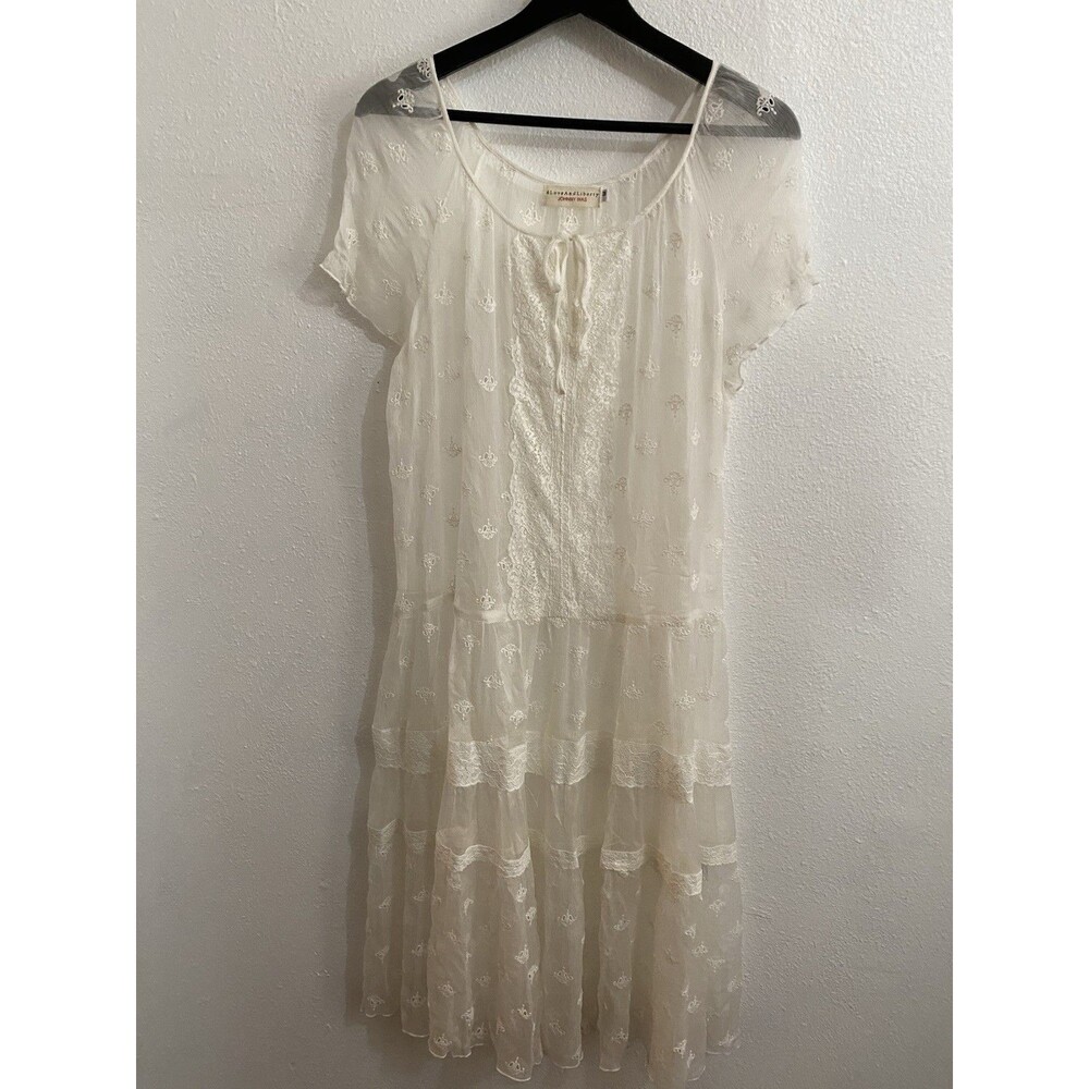 Johnny Was 4 Love And Liberty Silk Sheer Boho Tiered Peasant Dress M D37